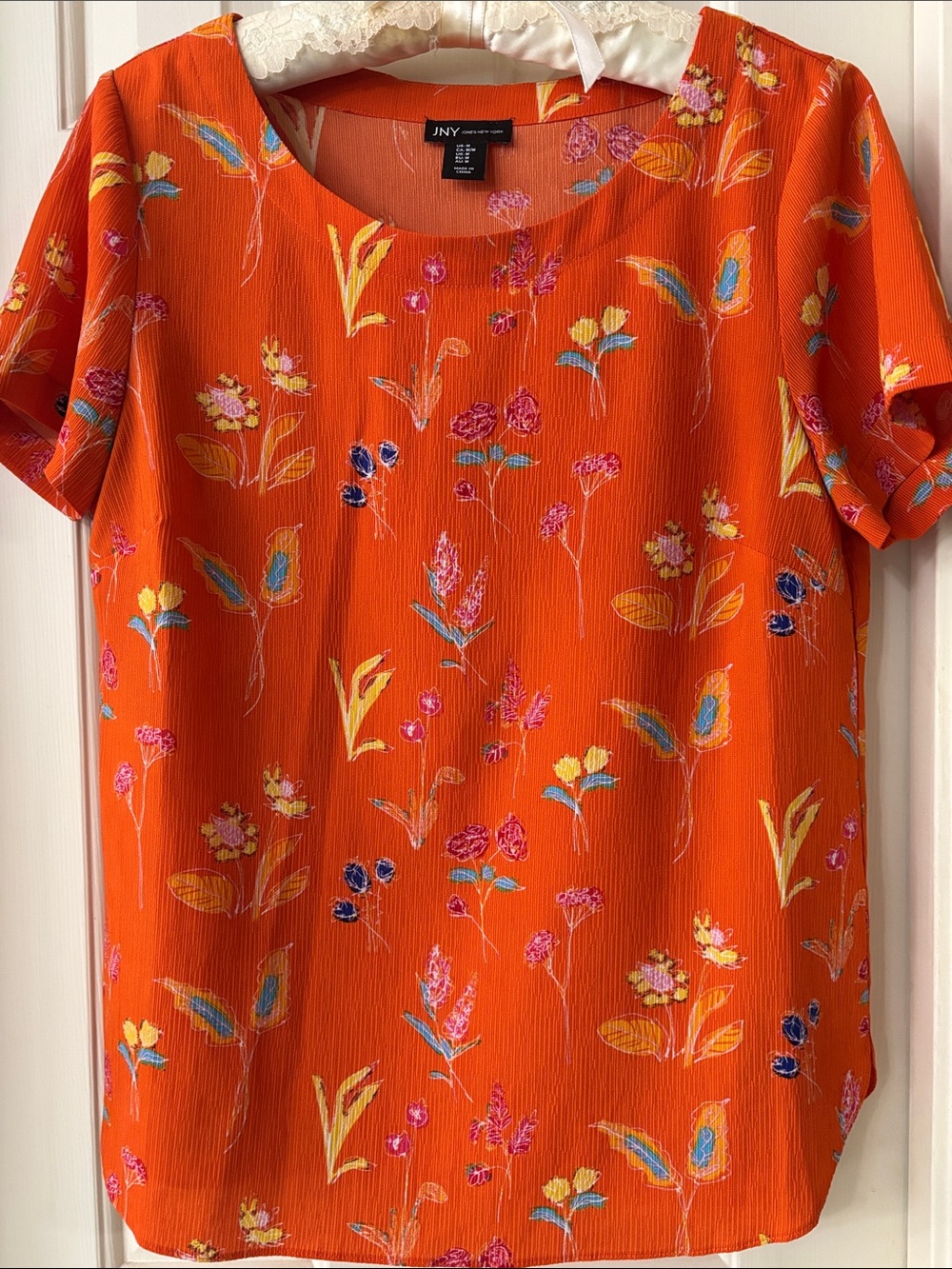Jones New York Orange Floral Short-Sleeve Blouse
